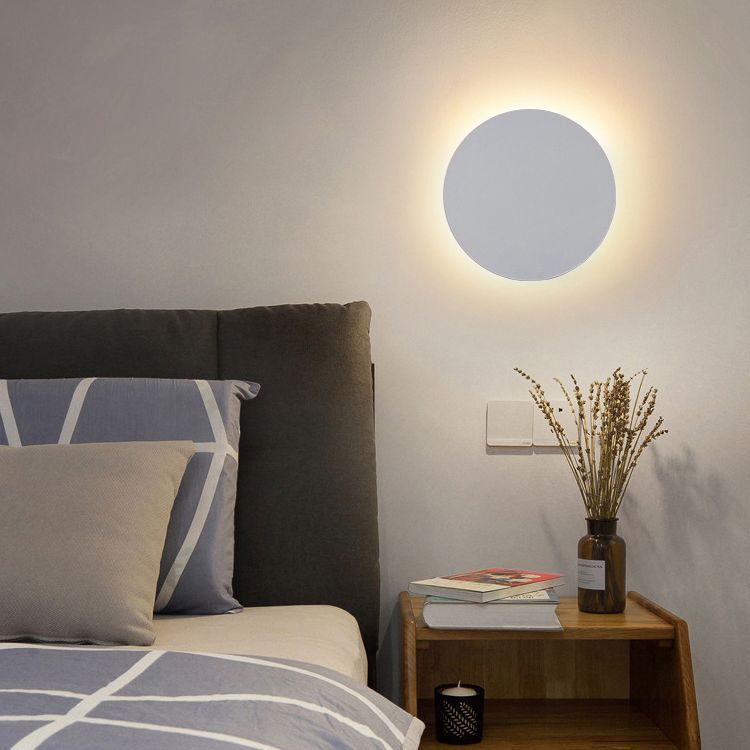 Round LED Wall Sconce Minimalist Backlit Halo Metal Disc
