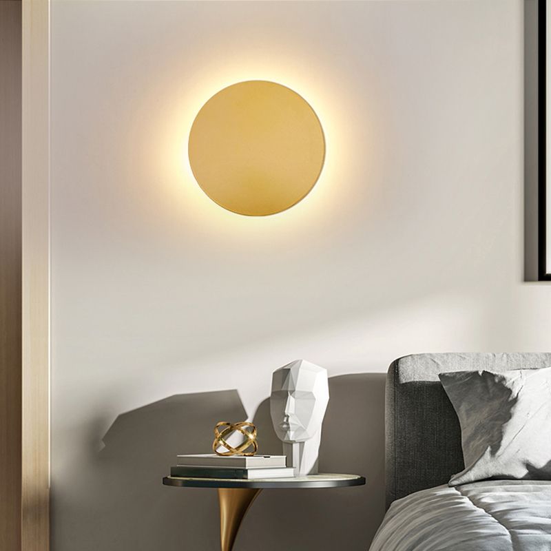 Round LED Wall Sconce Minimalist Backlit Halo Metal Disc