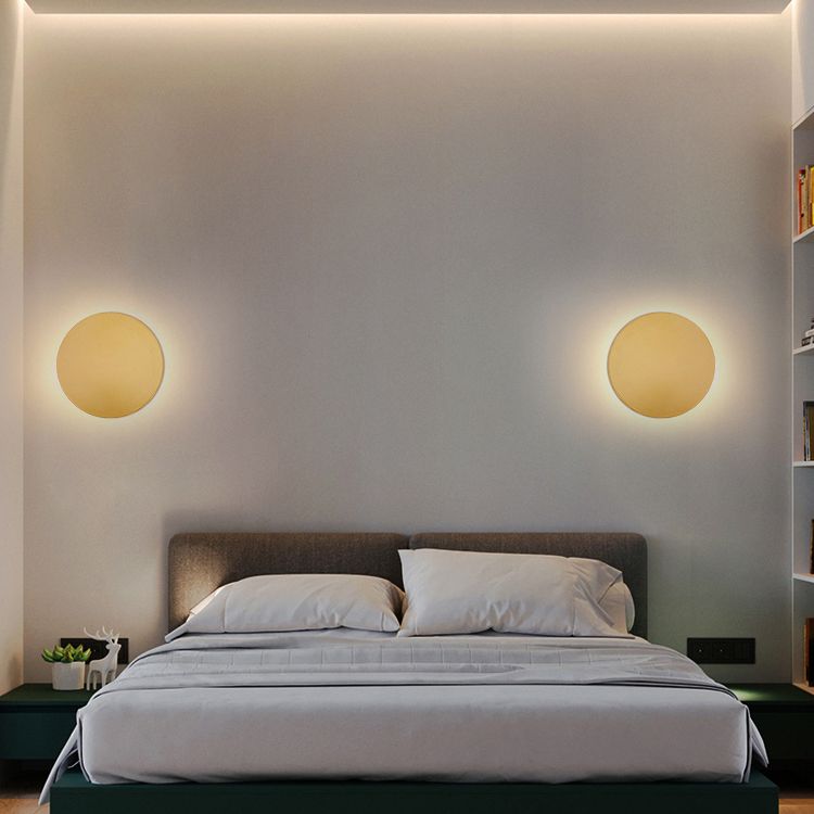 Round LED Wall Sconce Minimalist Backlit Halo Metal Disc