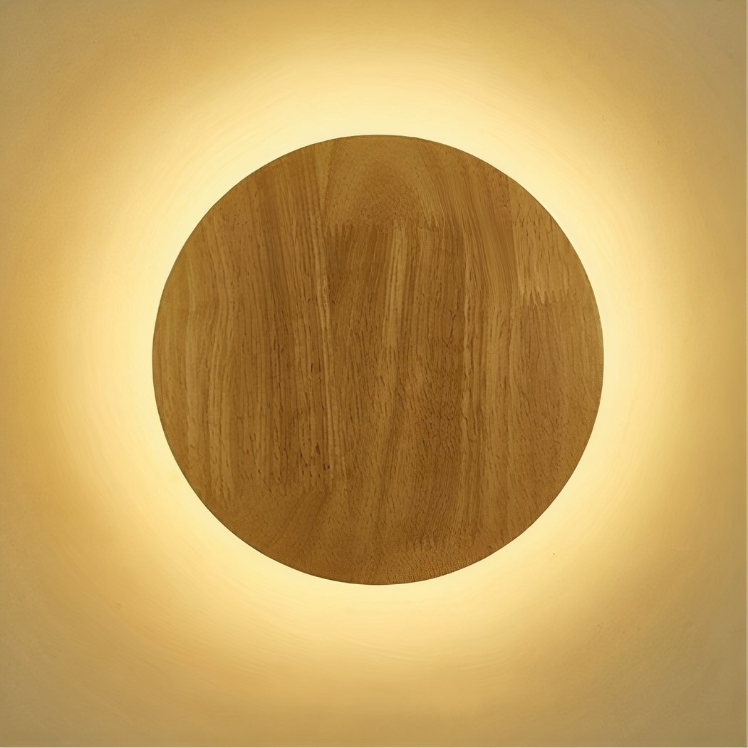 Round Wood LED Wall Sconce Backlit Halo Scandinavian
