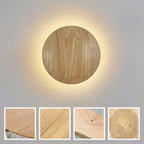 Round Wood LED Wall Sconce Backlit Halo Scandinavian