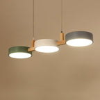 Scandinavian 3-Light Round Disc Wood Accent LED Pendant Light