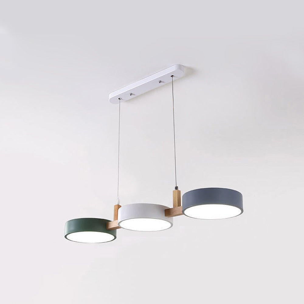 Scandinavian 3-Light Round Disc Wood Accent LED Pendant Light