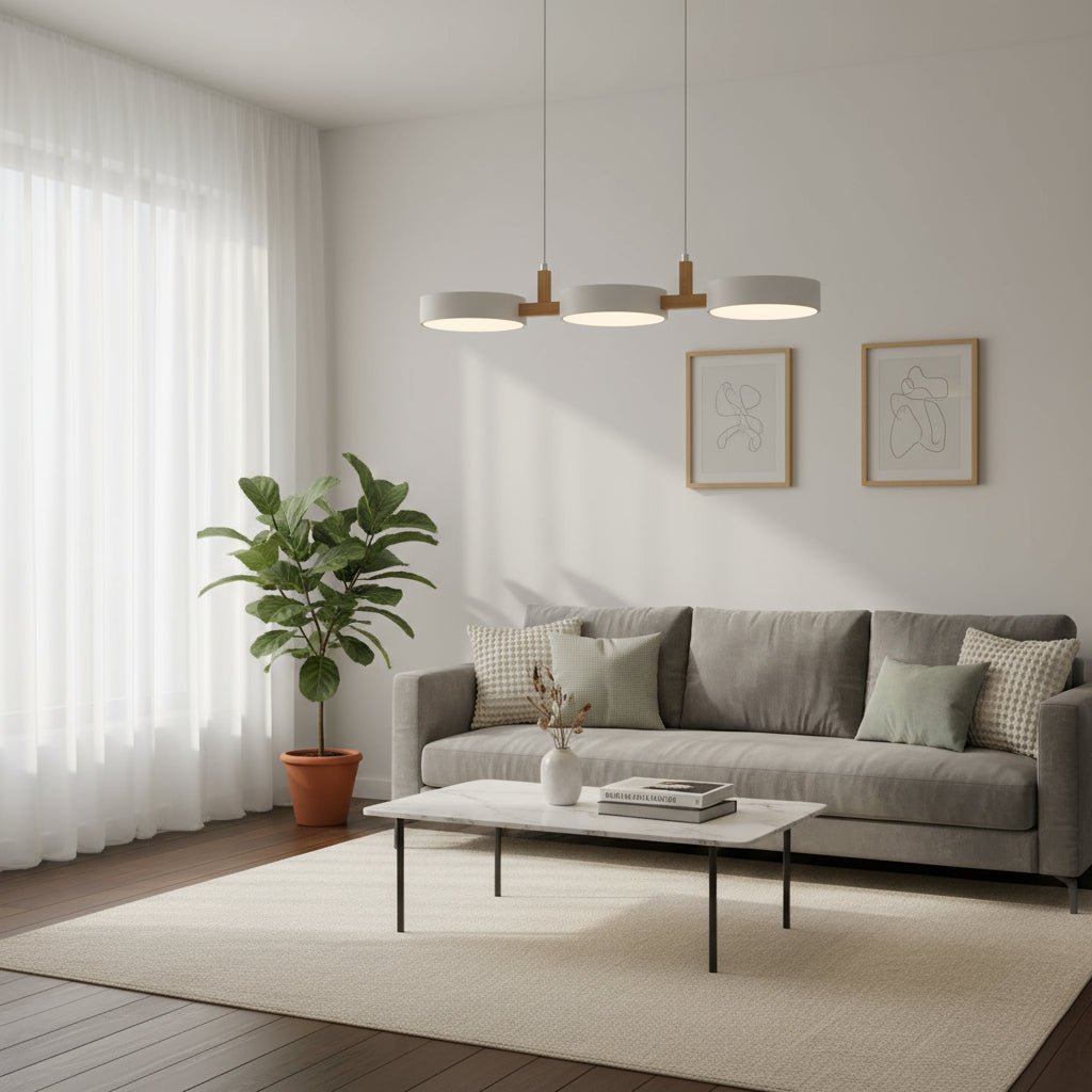 Scandinavian 3-Light Round Disc Wood Accent LED Pendant Light
