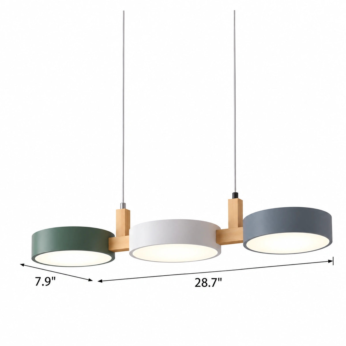 Scandinavian 3-Light Round Disc Wood Accent LED Pendant Light