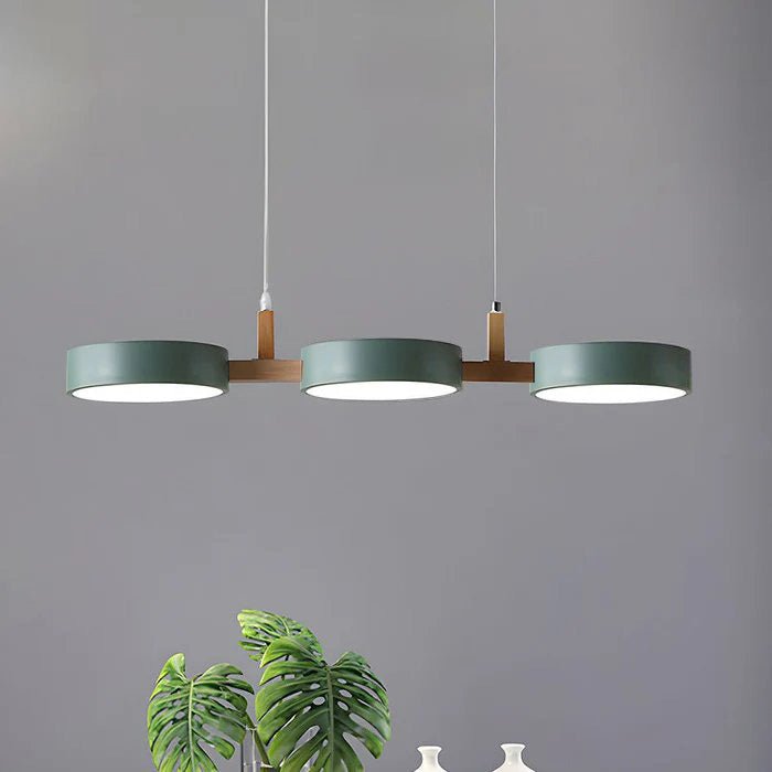 Scandinavian 3-Light Round Disc Wood Accent LED Pendant Light
