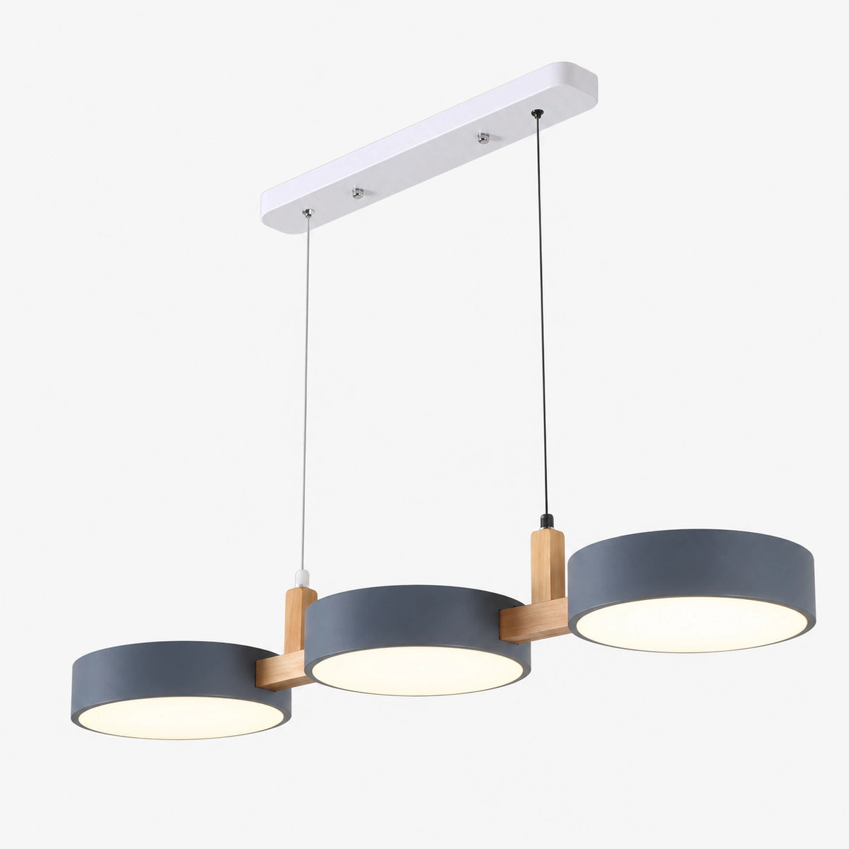 Scandinavian 3-Light Round Disc Wood Accent LED Pendant Light