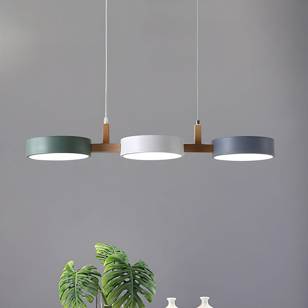 Scandinavian 3-Light Round Disc Wood Accent LED Pendant Light