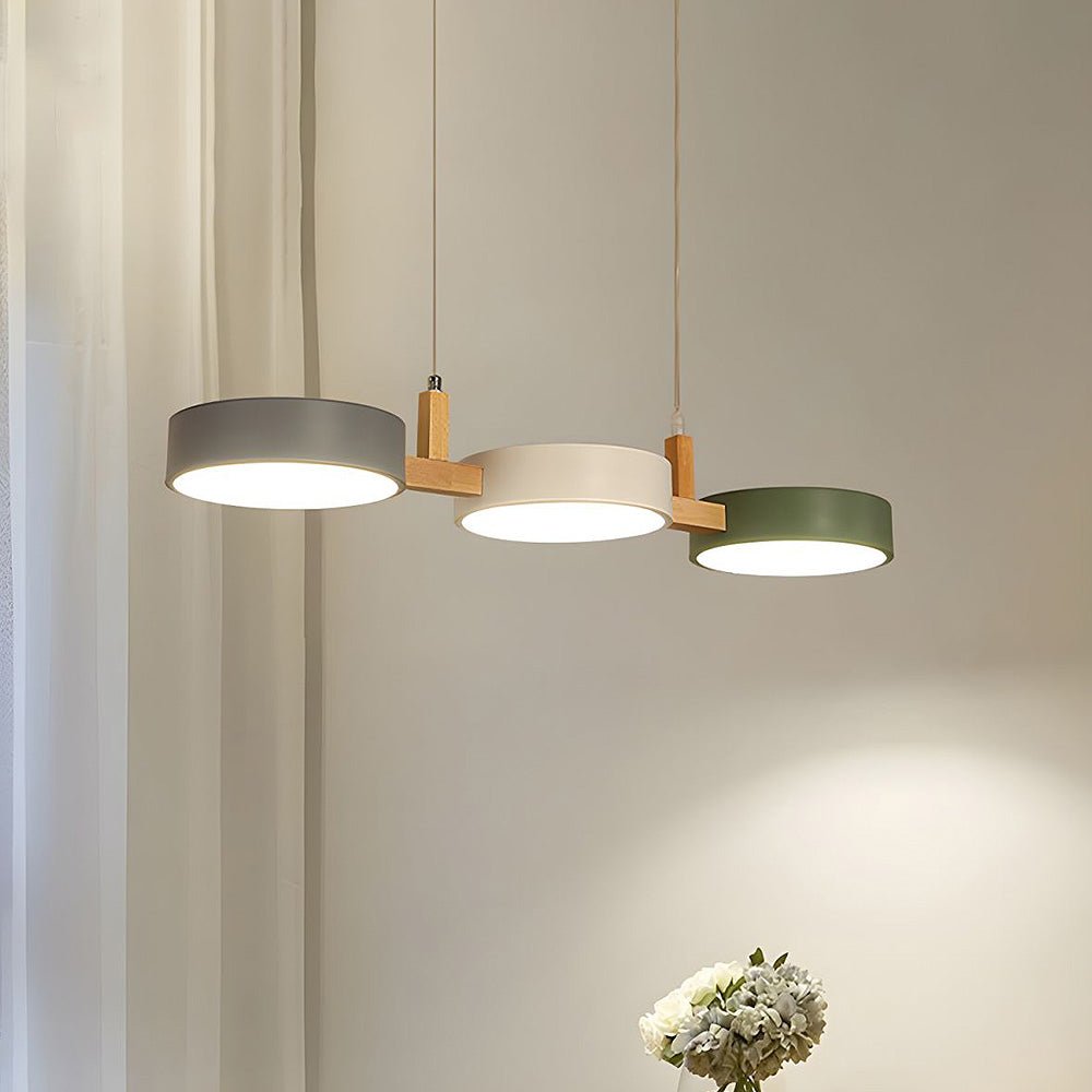 Scandinavian 3-Light Round Disc Wood Accent LED Pendant Light