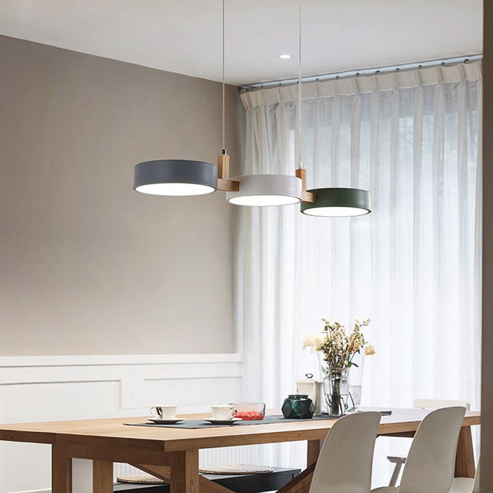 Scandinavian 3-Light Round Disc Wood Accent LED Pendant Light