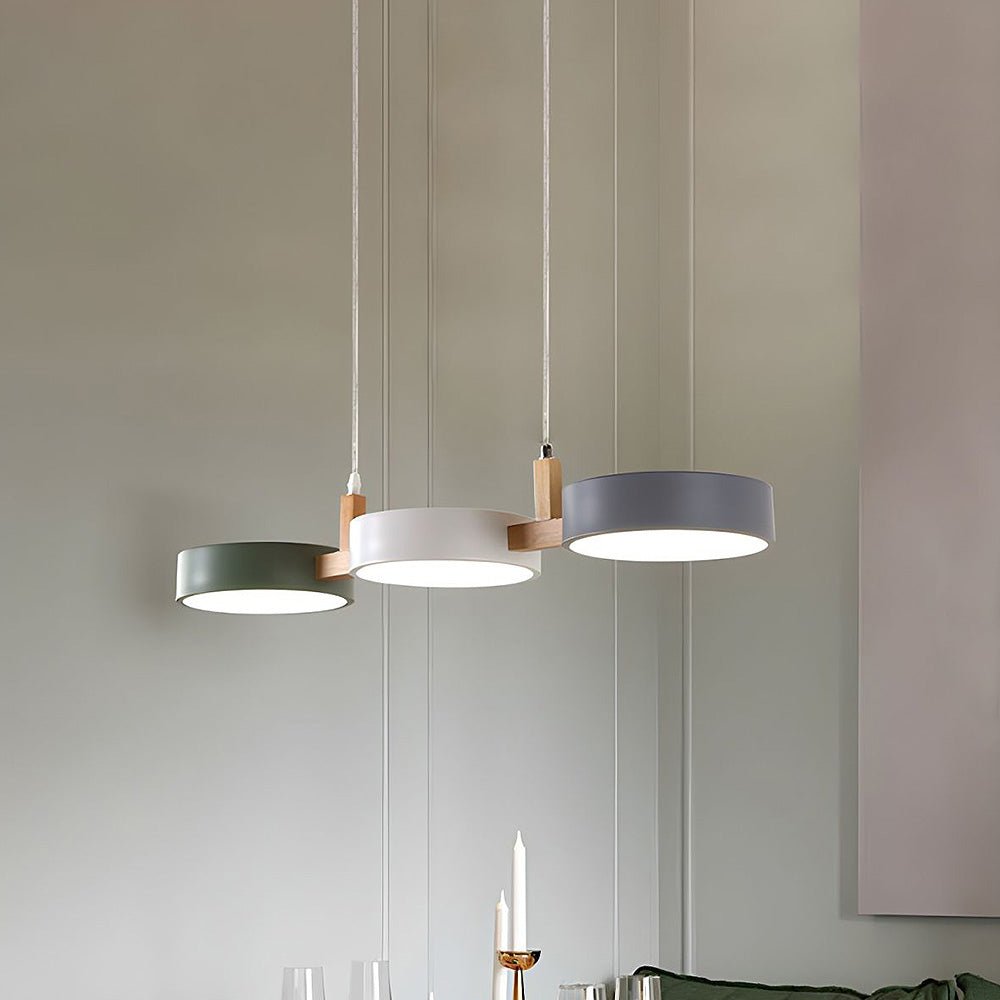 Scandinavian 3-Light Round Disc Wood Accent LED Pendant Light
