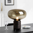 Smoked Glass Mushroom Table Lamp Black Base Modern
