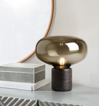 Smoked Glass Mushroom Table Lamp Black Base Modern