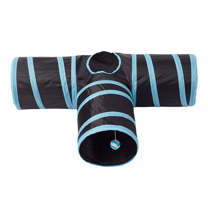 Three-Way Pet Tunnel with Hanging Toy Ball