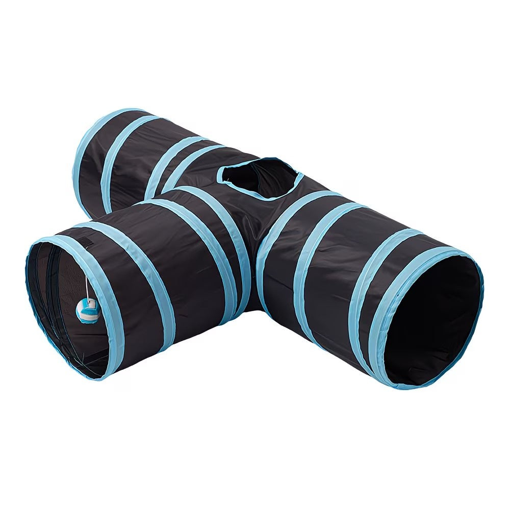 Three-Way Pet Tunnel with Hanging Toy Ball
