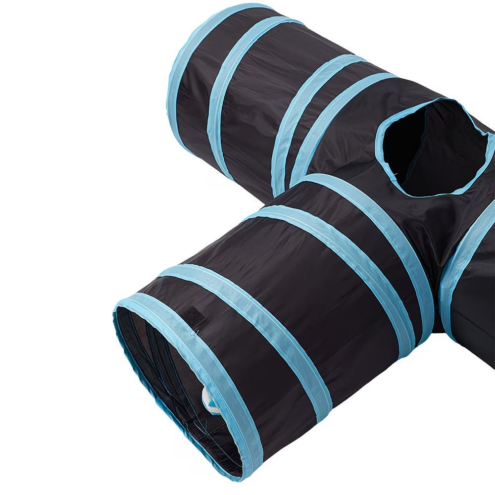Three-Way Pet Tunnel with Hanging Toy Ball