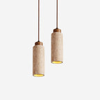 Travertine Cylinder Wood Accent Japandi Pendant Light