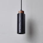 Travertine Cylinder Wood Accent Japandi Pendant Light
