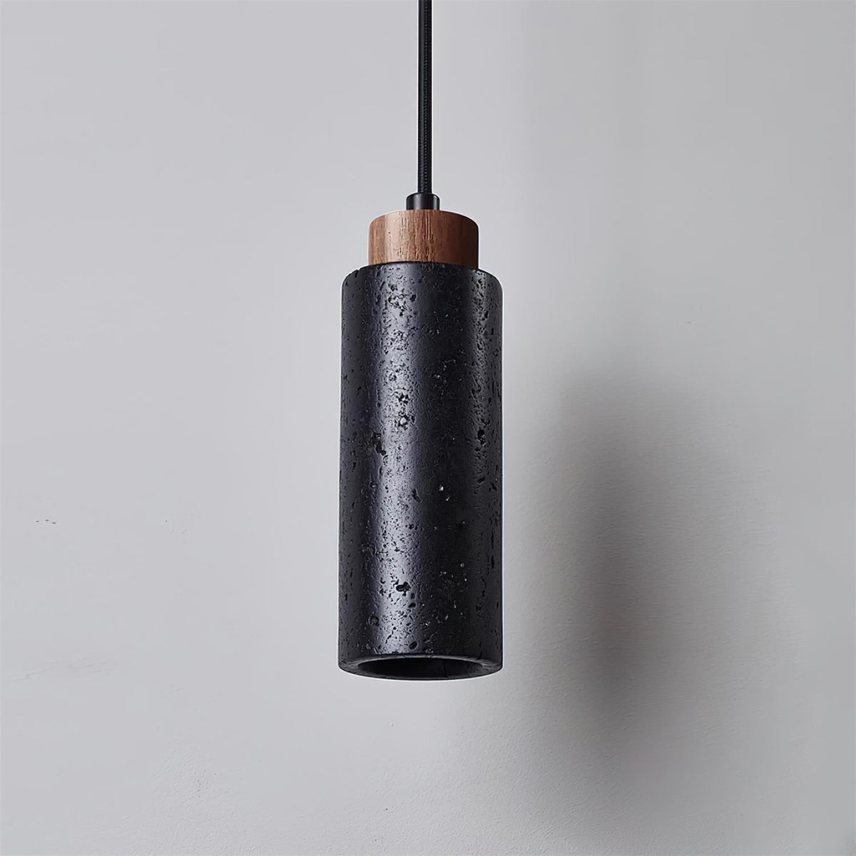Travertine Cylinder Wood Accent Japandi Pendant Light
