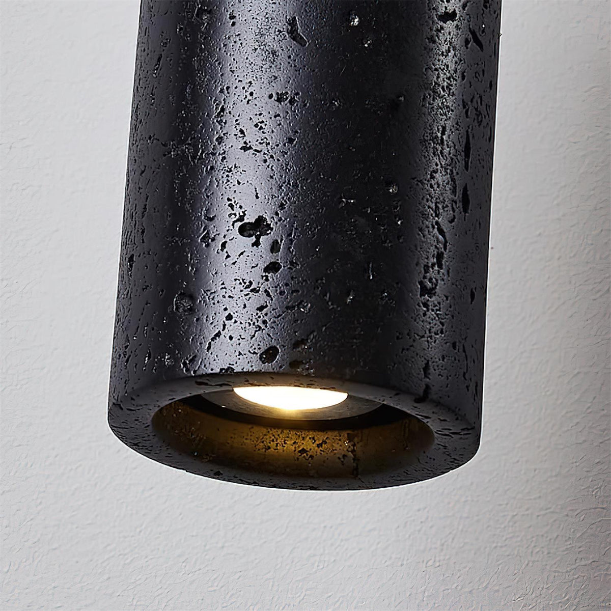 Travertine Cylinder Wood Accent Japandi Pendant Light