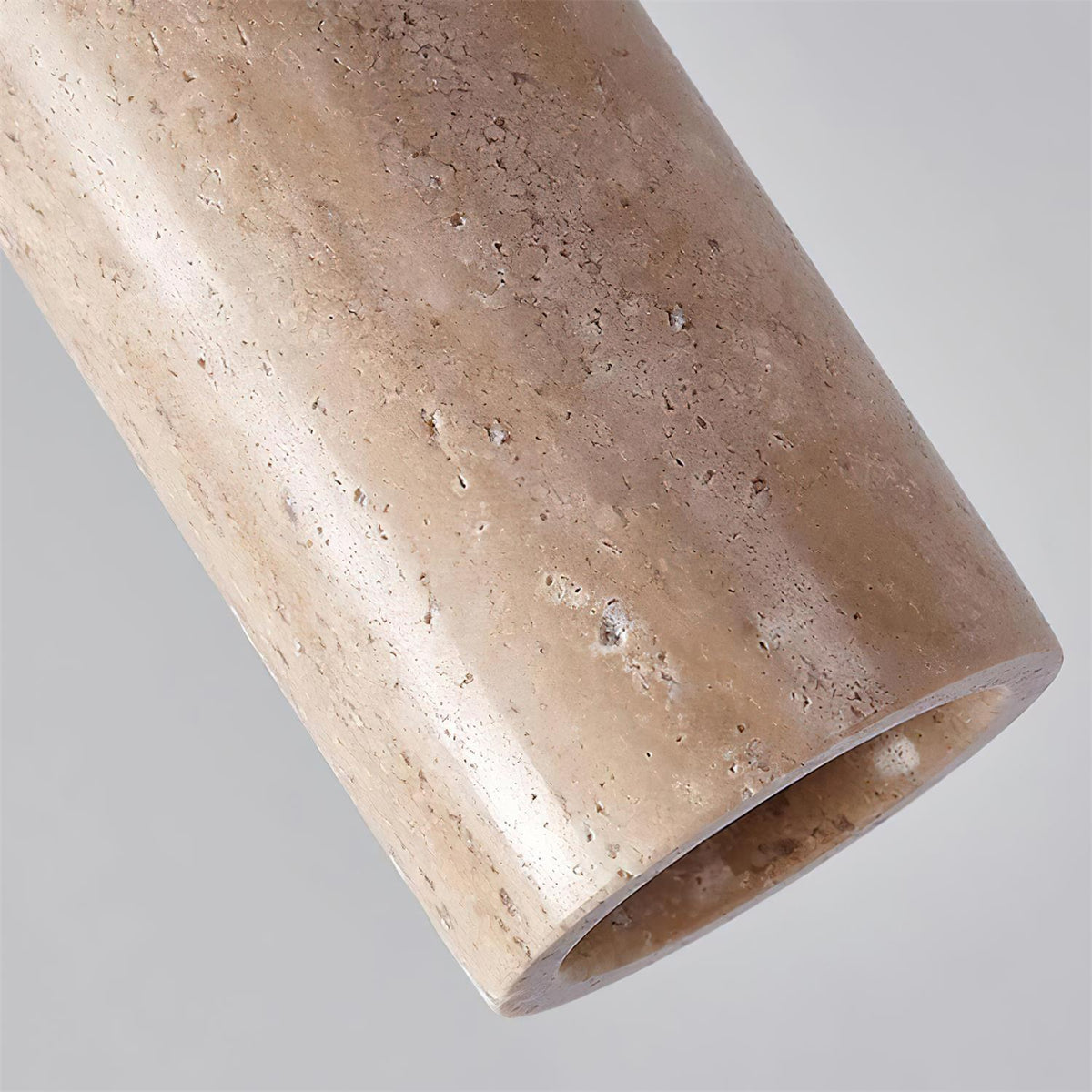 Travertine Cylinder Wood Accent Japandi Pendant Light