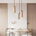 Travertine Cylinder Wood Accent Japandi Pendant Light