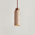 Travertine Cylinder Wood Accent Japandi Pendant Light