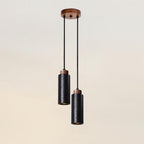 Travertine Cylinder Wood Accent Japandi Pendant Light