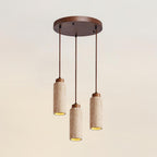 Travertine Cylinder Wood Accent Japandi Pendant Light