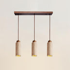 Travertine Cylinder Wood Accent Japandi Pendant Light