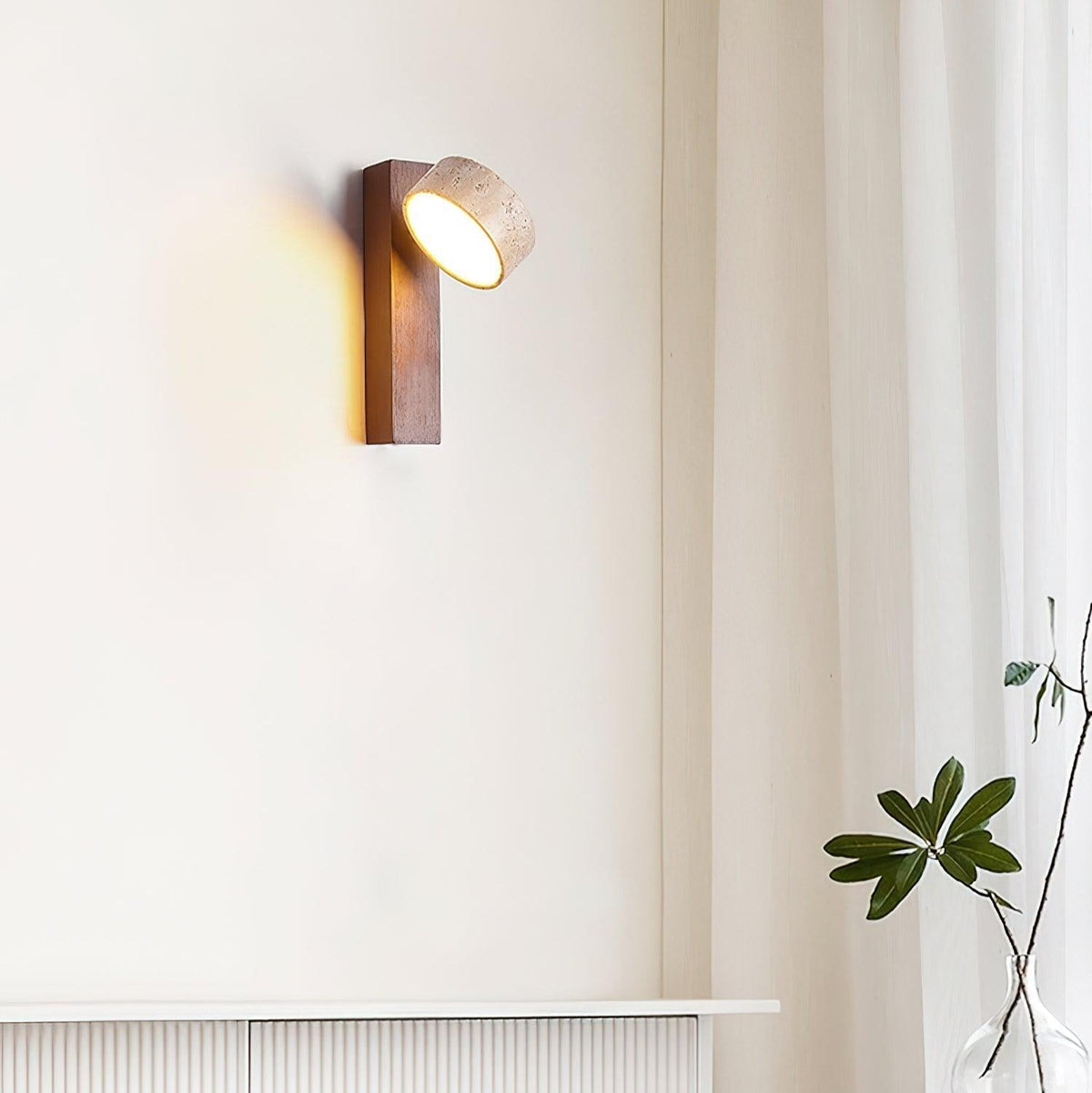Travertine Wood Adjustable Tilting Japandi LED Wall Sconce