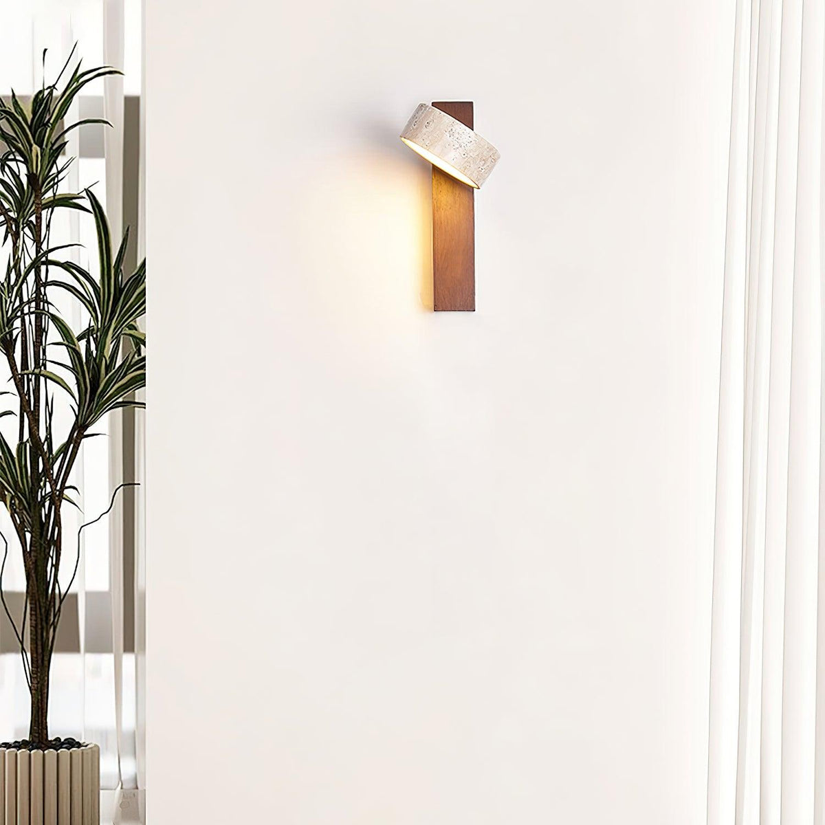 Travertine Wood Adjustable Tilting Japandi LED Wall Sconce