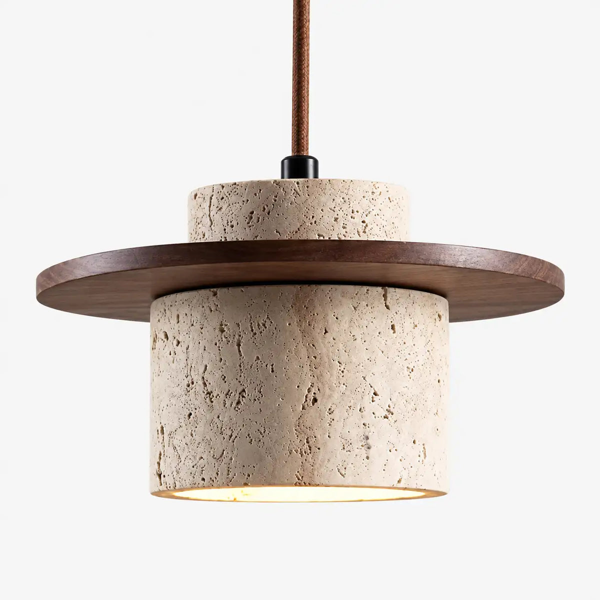 Travertine Wood Disc Brim Minimalist Mini Pendant Light