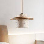 Travertine Wood Disc Brim Minimalist Mini Pendant Light