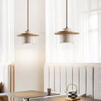 Travertine Wood Disc Brim Minimalist Mini Pendant Light