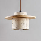 Travertine Wood Disc Brim Minimalist Mini Pendant Light