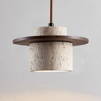 Travertine Wood Disc Brim Minimalist Mini Pendant Light