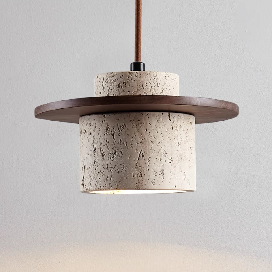 Travertine Wood Disc Brim Minimalist Mini Pendant Light