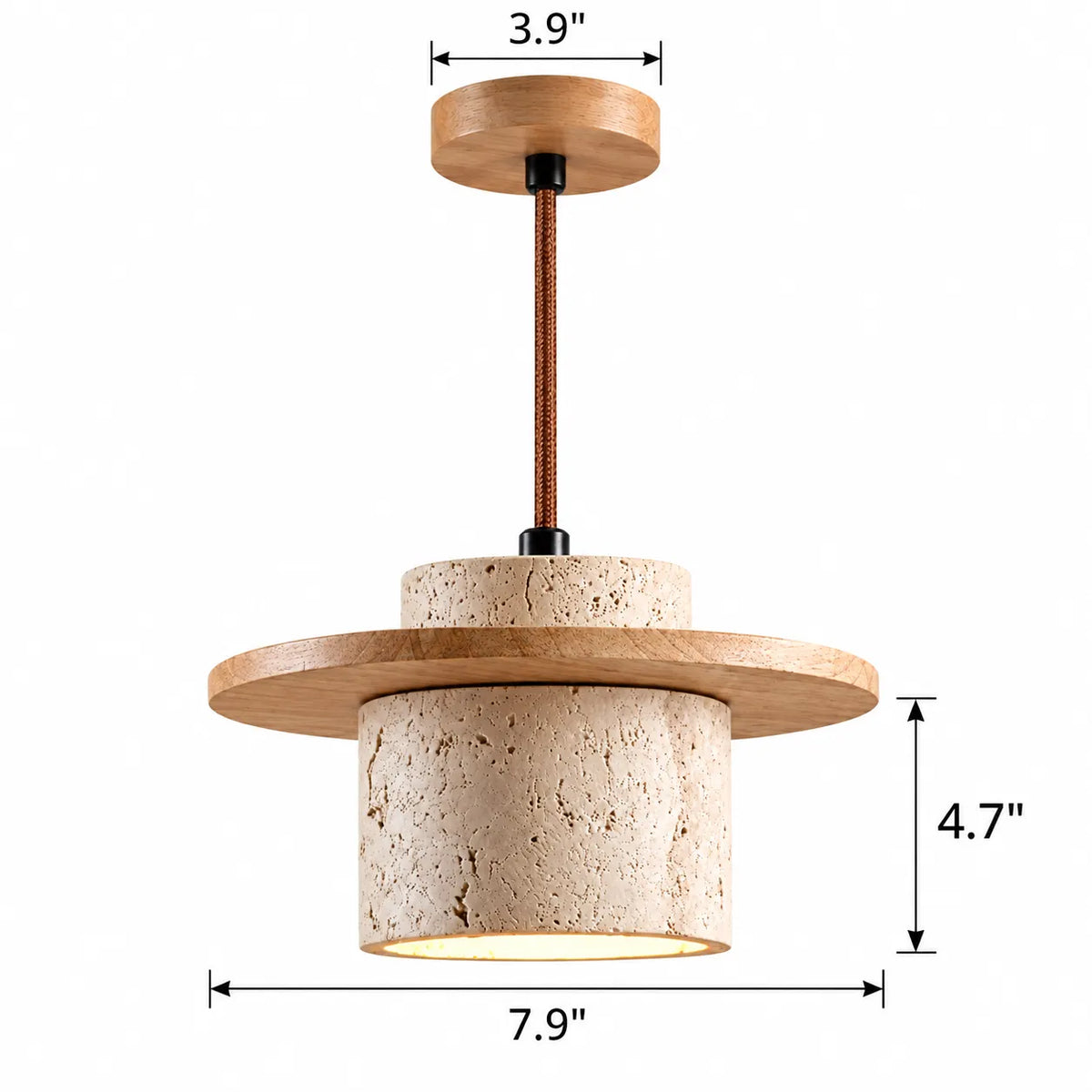 Travertine Wood Disc Brim Minimalist Mini Pendant Light