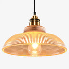 Vintage Ribbed Glass Dome Industrial Pendant Light