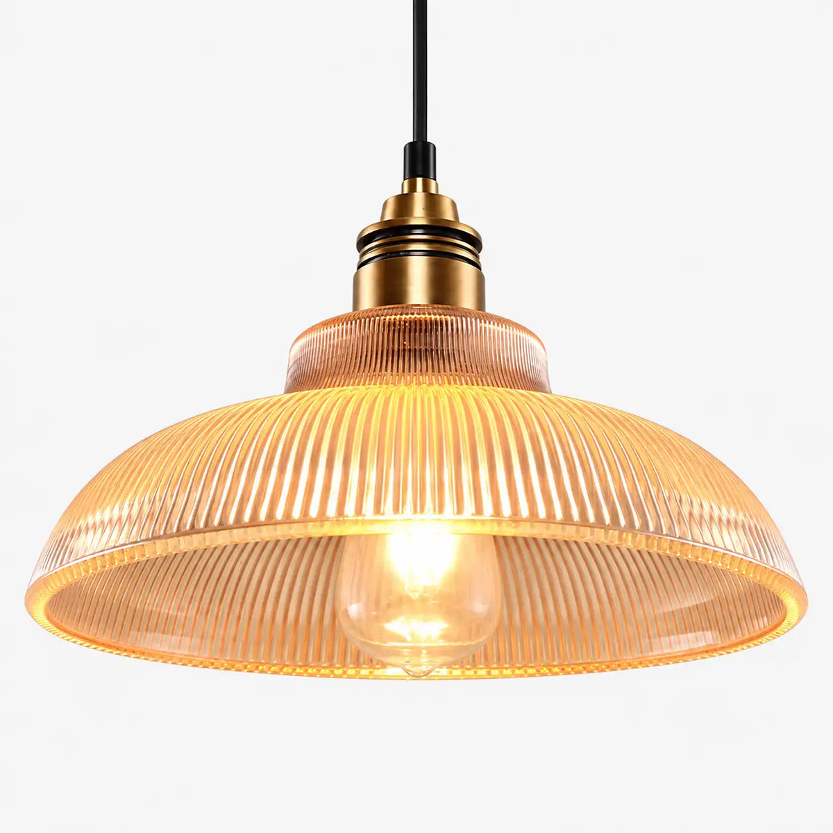 Vintage Ribbed Glass Dome Industrial Pendant Light