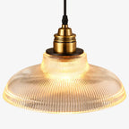 Vintage Ribbed Glass Dome Industrial Pendant Light