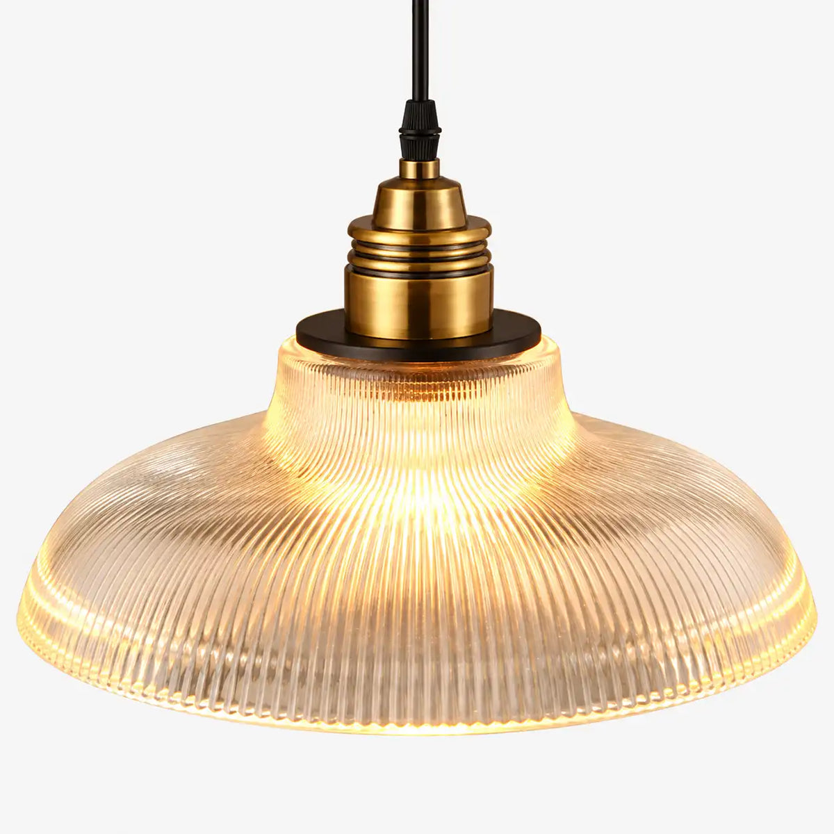 Vintage Ribbed Glass Dome Industrial Pendant Light