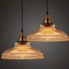 Vintage Ribbed Glass Dome Industrial Pendant Light