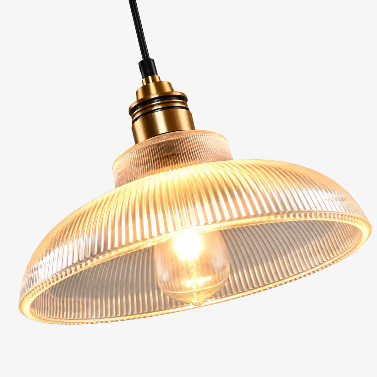 Vintage Ribbed Glass Dome Industrial Pendant Light