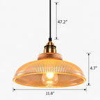 Vintage Ribbed Glass Dome Industrial Pendant Light