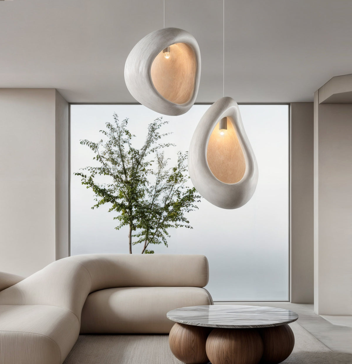 Wabi Sabi Open Shell Textured Resin Pendant Light