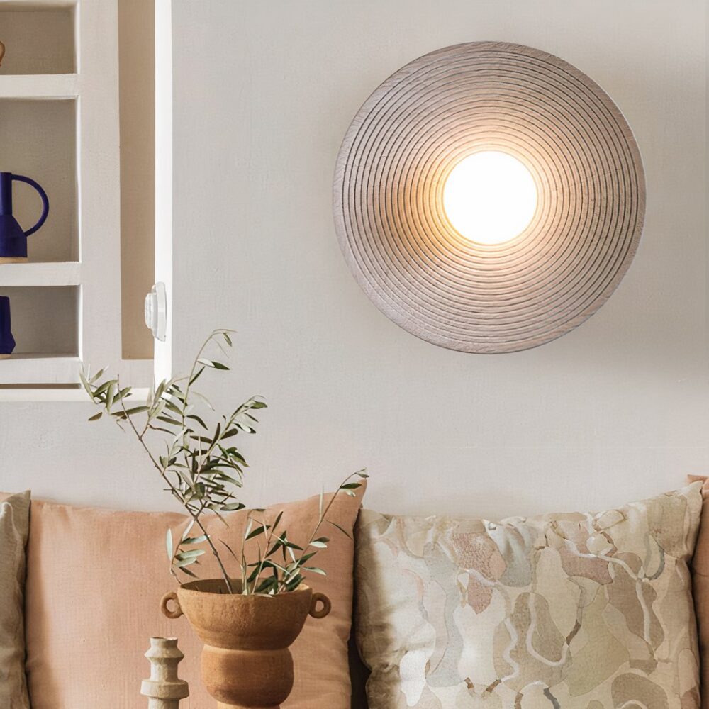 Wabi Sabi Round Wall Sconce Plaster Look Textured Shade