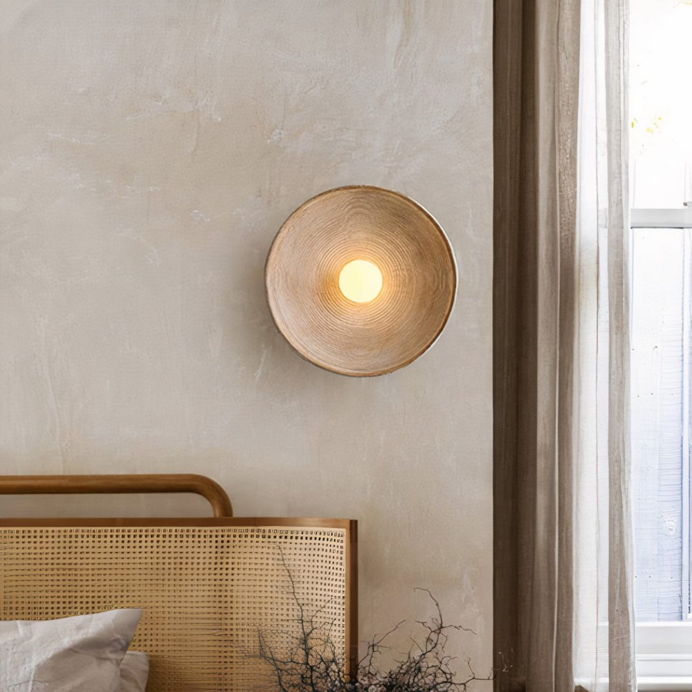 Wabi Sabi Round Wall Sconce Plaster Look Textured Shade