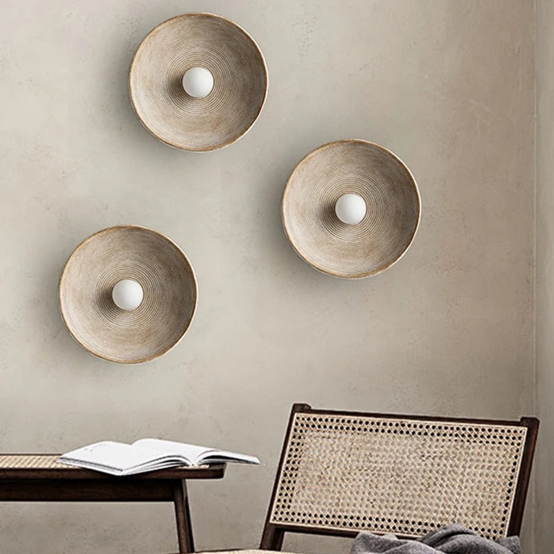 Wabi Sabi Round Wall Sconce Plaster Look Textured Shade